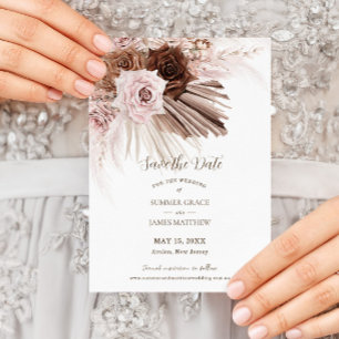 Boho Staubig Rosa Braun Floral Pampas Gras Hochzei Save The Date