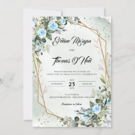 Boho staubige blaue Vegetation und Goldrahmen Einladung