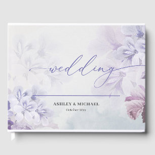 Boho staubige lila blauen Frühling Blumenhochzeit Gästebuch
