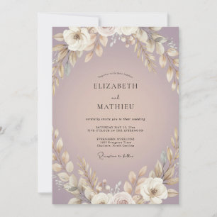 Boho-Staubige Pflaumen-Blatt-Hochzeit Einladung