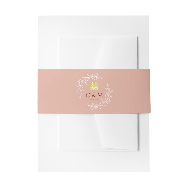 Boho staubige Rosa-Laub-Kranz chinesische Hochzeit Einladungsbanderole (Vorderseite Beispiel)