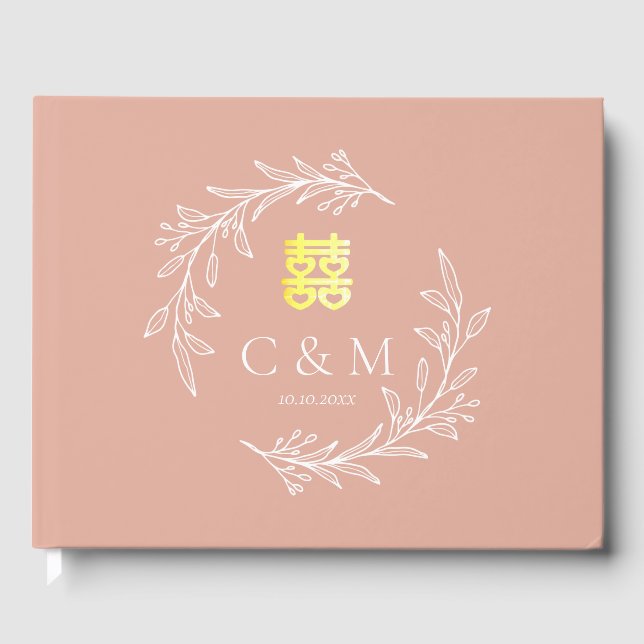 Boho staubige Rosa-Laubkäfer moderne chinesische H Gästebuch (Vorderseite)