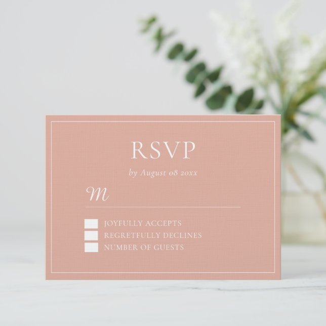 Boho staubige Rosa-Laubkäfer moderne chinesische H RSVP Karte (Stehend Vorderseite)