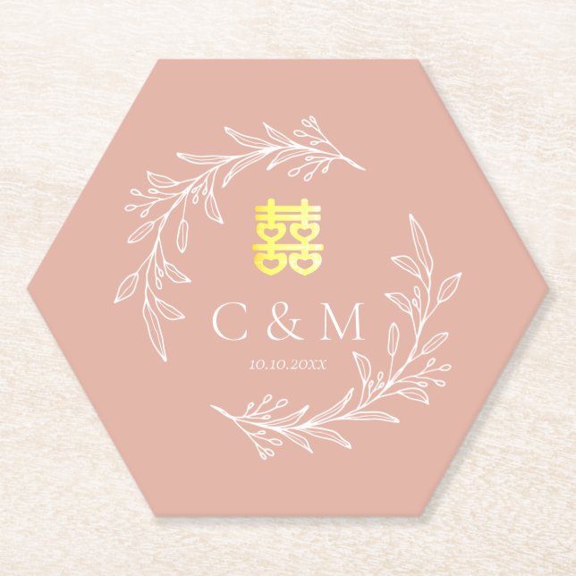 Boho staubige Rosa-Laubkäfer moderne chinesische H Untersetzer (Vorderseite)