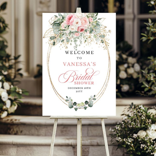 Boho-Staubige-Rosafarben-Blumen-Grün-Brautparty Poster (Boho Dusty Pink Flowers Greenery Bridal Shower Welcome)