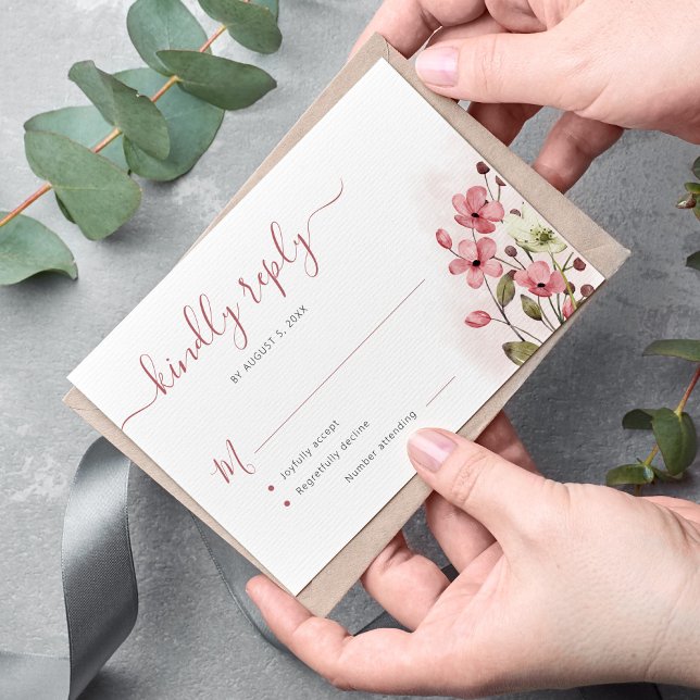 Boho staubige Rose Aquarellblume Hochzeit RSVP Karte (Von Creator hochgeladen)