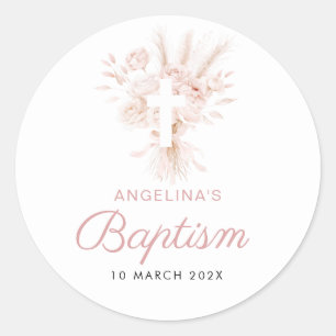 Boho staubige Rose Pampas Blumentaufen Runder Aufkleber
