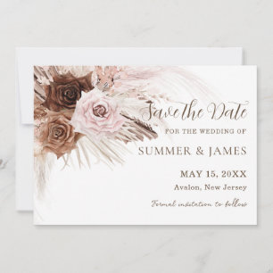 Boho-Staubiges Rosa-Braunes Blumen- Pampasgras-Hoc Save The Date