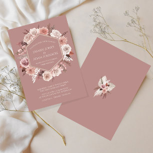 Boho-Staubrosa-Blumenkranz-Hochzeit Einladung