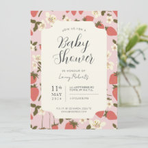 Boho Stawberry Floral Baby Shower Einladung