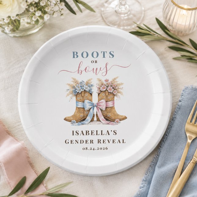 Boho-Stiefel oder Schleifen Geschlechtsenthüllung Pappteller (Von Creator hochgeladen)