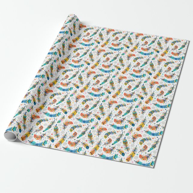 Boho-Stil, nahtloses Feder-Muster. Geschenkpapier (Ungerollt)