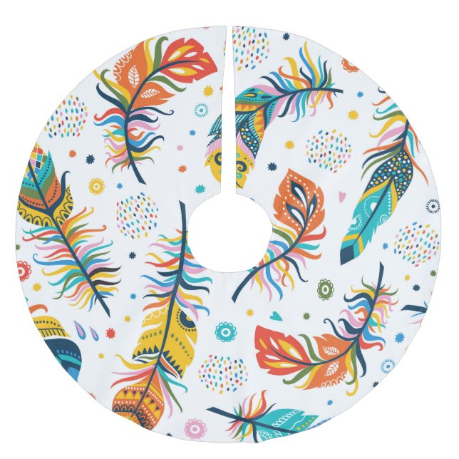Boho-Stil, nahtloses Feder-Muster. Polyester Weihnachtsbaumdecke (Vorderseite)