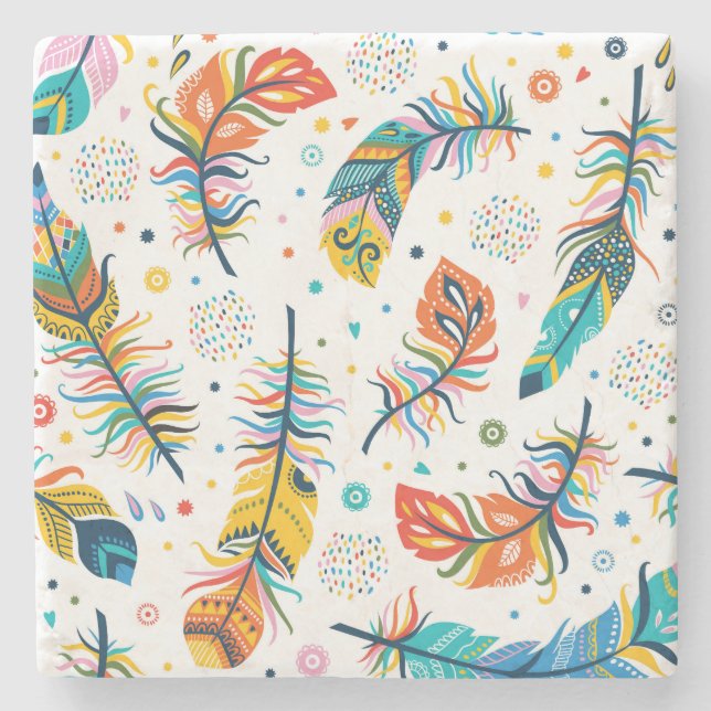 Boho-Stil, nahtloses Feder-Muster. Steinuntersetzer (Vorderseite)