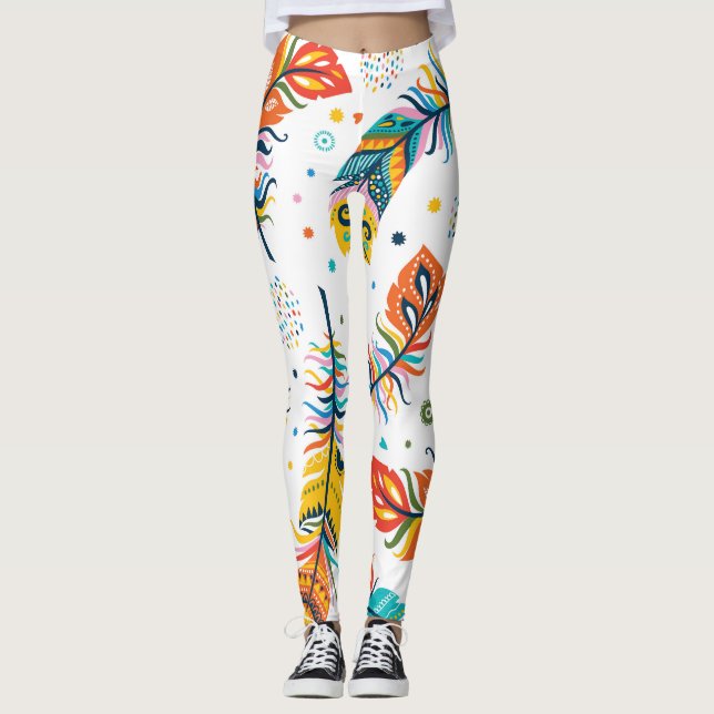 Boho Stil, nahtloses Federmuster. Leggings (Vorderseite)
