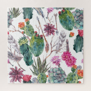 Boho-Stil, Vintage-Kaktus-Aquarell.