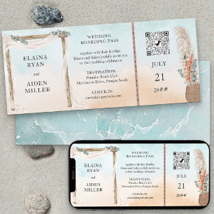 Boho-Strand-Arbor-Ziel-Hochzeits-Boarding-Pass Einladung