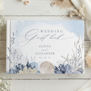 Boho Strand Elegant Romantische Blaue Hochzeit Gästebuch