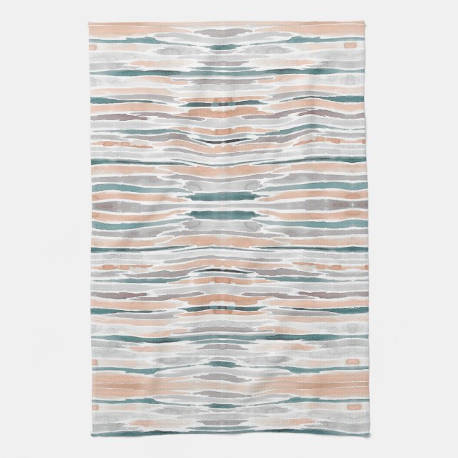 Boho StrandWatercolor Stripes aquamariner Geschirrtuch (Vertikal)
