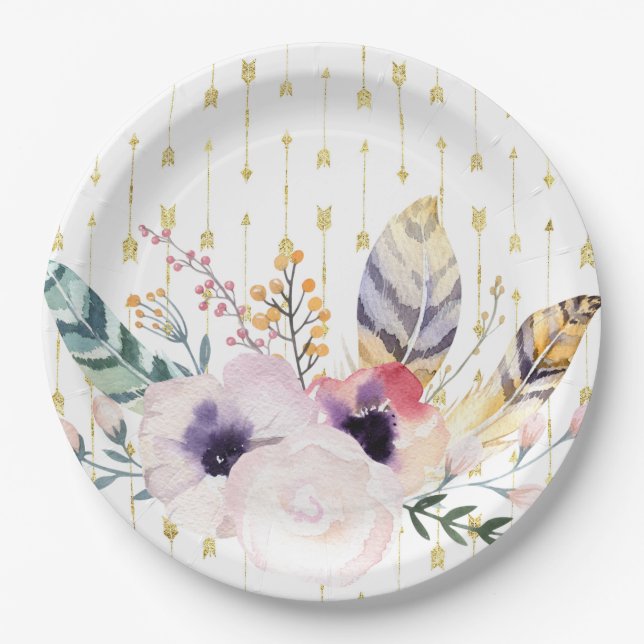 Boho-Sträußchen Pappteller (Vorderseite)