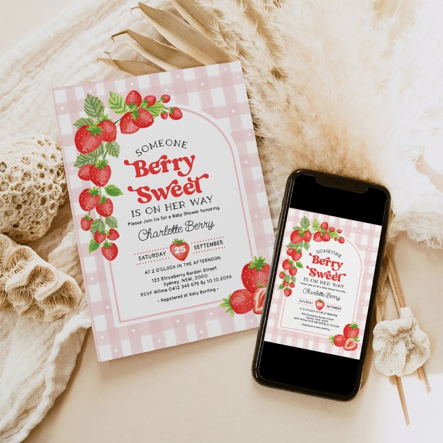 Boho Strawberry Berry Sweet Baby Girl Shower Einladung (Von Creator hochgeladen)