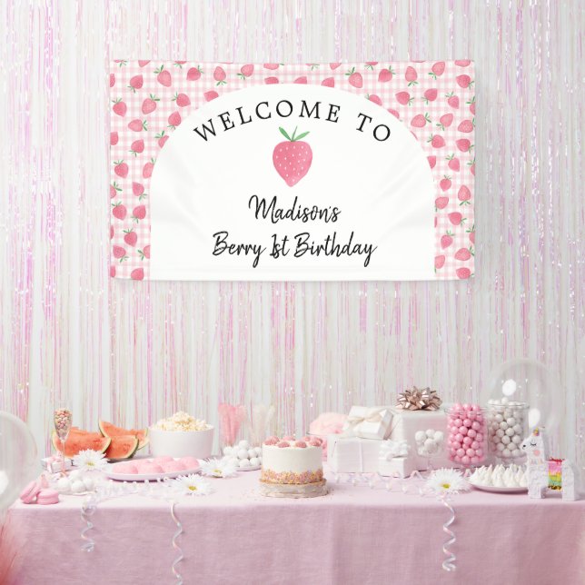 Boho Strawberry Berry Sweet Birthday Banner (Party)