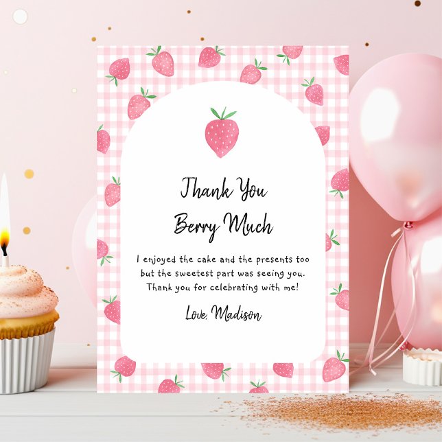 Boho Strawberry Berry Sweet Birthday Dankeskarte (Von Creator hochgeladen)