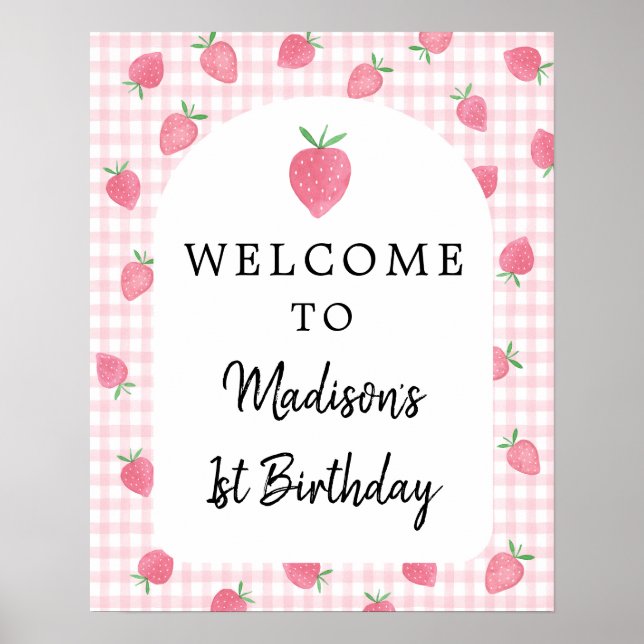 Boho Strawberry Berry Sweet Birthday Willkommen Poster (Vorne)