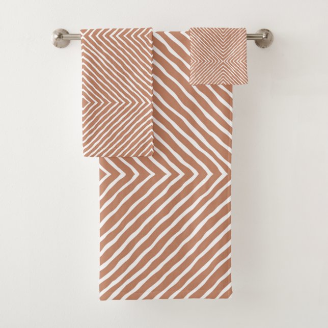 Boho Stripes Pattern (Terracotta und Weiß) Badhandtuch Set (Insitu)