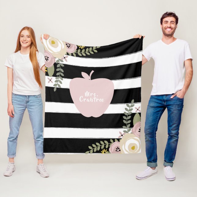 Boho Stripes staubigen rosa Apple-mit Blumenlehrer Fleecedecke (Beispiel)