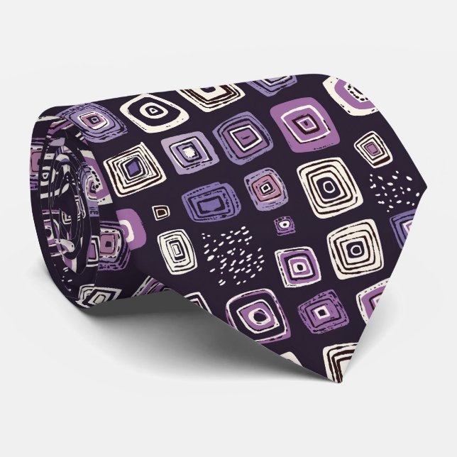 Boho Style Abstrakt Lila Neck Tie Krawatte (Gerollt)