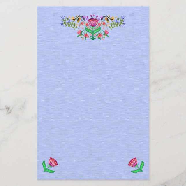 Boho Style Blumenrinnen an der hellblauen Grenze Briefpapier (Vorderseite)