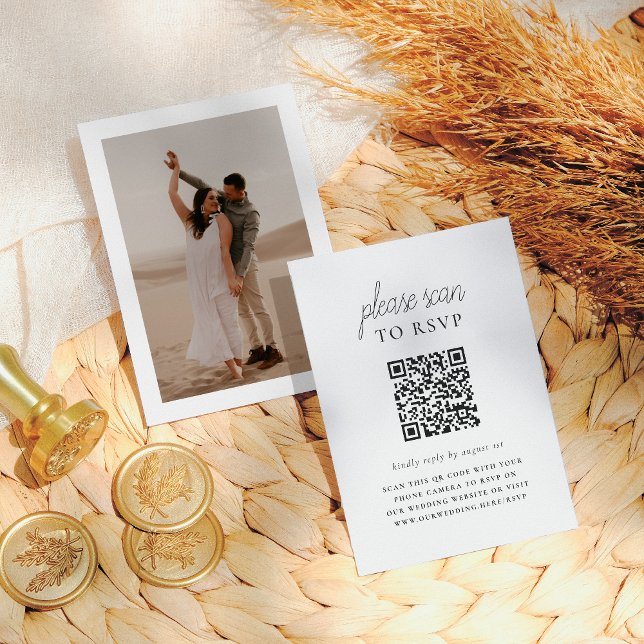 Boho Style & Elegant QR Code Foto Wedding RSVP Begleitkarte (Von Creator hochgeladen)
