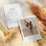 Boho Style & Elegantes Einfaches Foto Hochzeit Dankeskarte<br><div class="desc">Ein boho-Foto Dankeschön-Karte, um unsere Boho Style & Elegant 2 Fotos Hochzeitskollektion. Dieses Design enthält Ihr Verlobung-Foto oben auf der Seite. Ihre Namen und "Danke" erscheinen in schwarz Die Rückseite des Designs verfügt über eine maßgeschneiderte Danksagung an Freunde und Familie. Sehen Sie sich die auf dieser Seite verlinkte Sammlung für...</div>