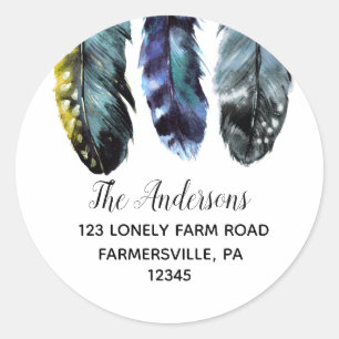 Boho Style Feathers Round Return Adresse Étiquette