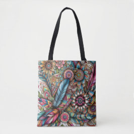 Boho Style Feathers und Blume in einer freudvollen Tasche