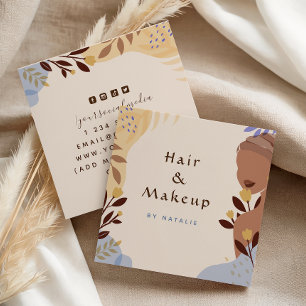 Boho Style Girl Illustration Makeup Hair Earthy Quadratische Visitenkarte