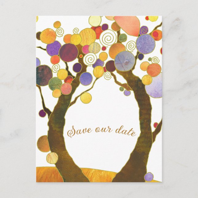 Boho Style Liebe Trees Wedding Save the Date Ankündigungspostkarte (Vorderseite)