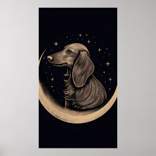 Boho-Style Minimalistische Linie Art einer Dackel Poster