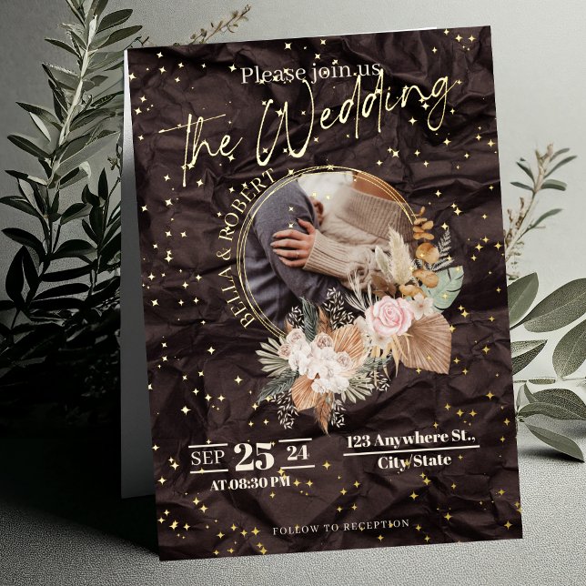 Boho Style mit Gold Star Wedding Foil Einladung (Von Creator hochgeladen)