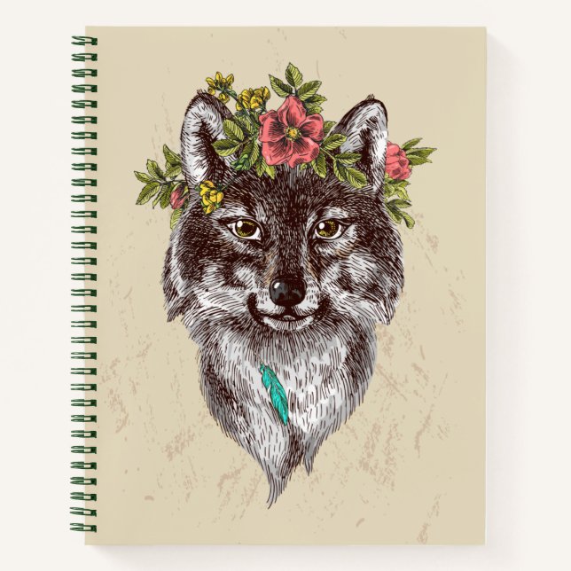 Boho Style Wolf Halo Portrait Notizbuch (Vorderseite)
