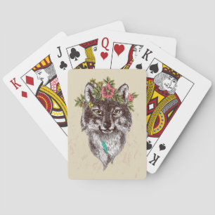 Boho Style Wolf Halo Portrait Spielkarten