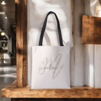 Boho Stylish Script Monogram und Name in Beige