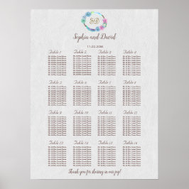 Boho Succulent Cactus Wreath Wedding Chart Poster