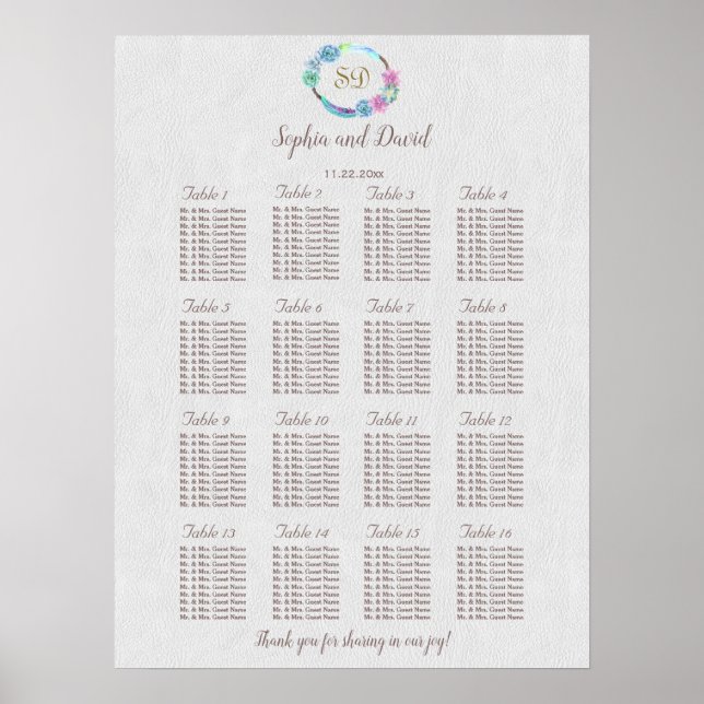 Boho Succulent Cactus Wreath Wedding Chart Poster (Vorne)