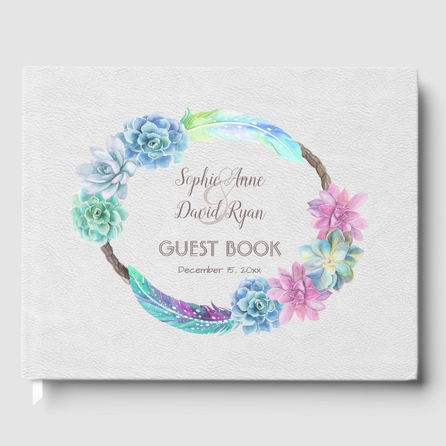 Boho Succulent Cactus Wreath Wedding Gästebuch (Vorderseite)