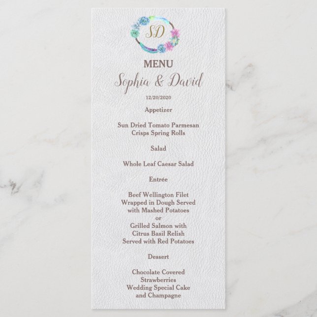 Boho Succulent Cactus Wreath Wedding Menu Menükarte (Vorderseite)