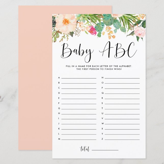 Boho Succulents Baby ABC Baby Showgame (Vorne/Hinten)