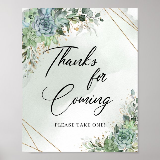 Boho succulents eucalyptus gold Danke für das Komm Poster (Vorne)