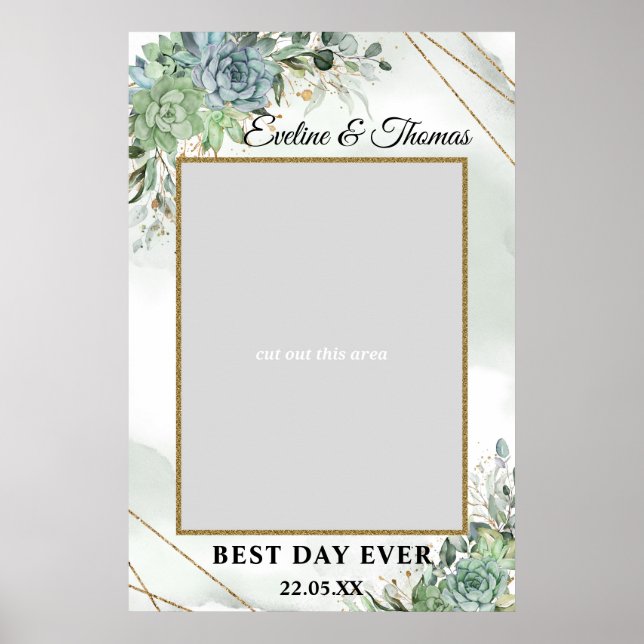 Boho Succulents eucalyptus gold Hochzeitscreme Fot Poster (Vorne)